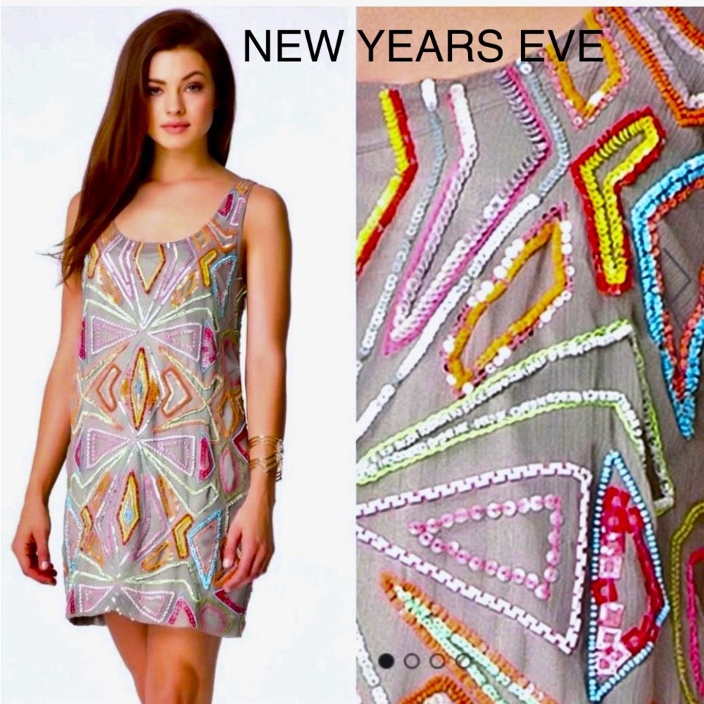 Bebe Geometric Patterned Sequined Slip Dress
